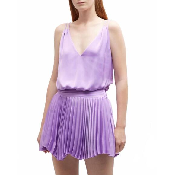 NEW RAMY BROOK aleesia pleated satin mini dress in lilac